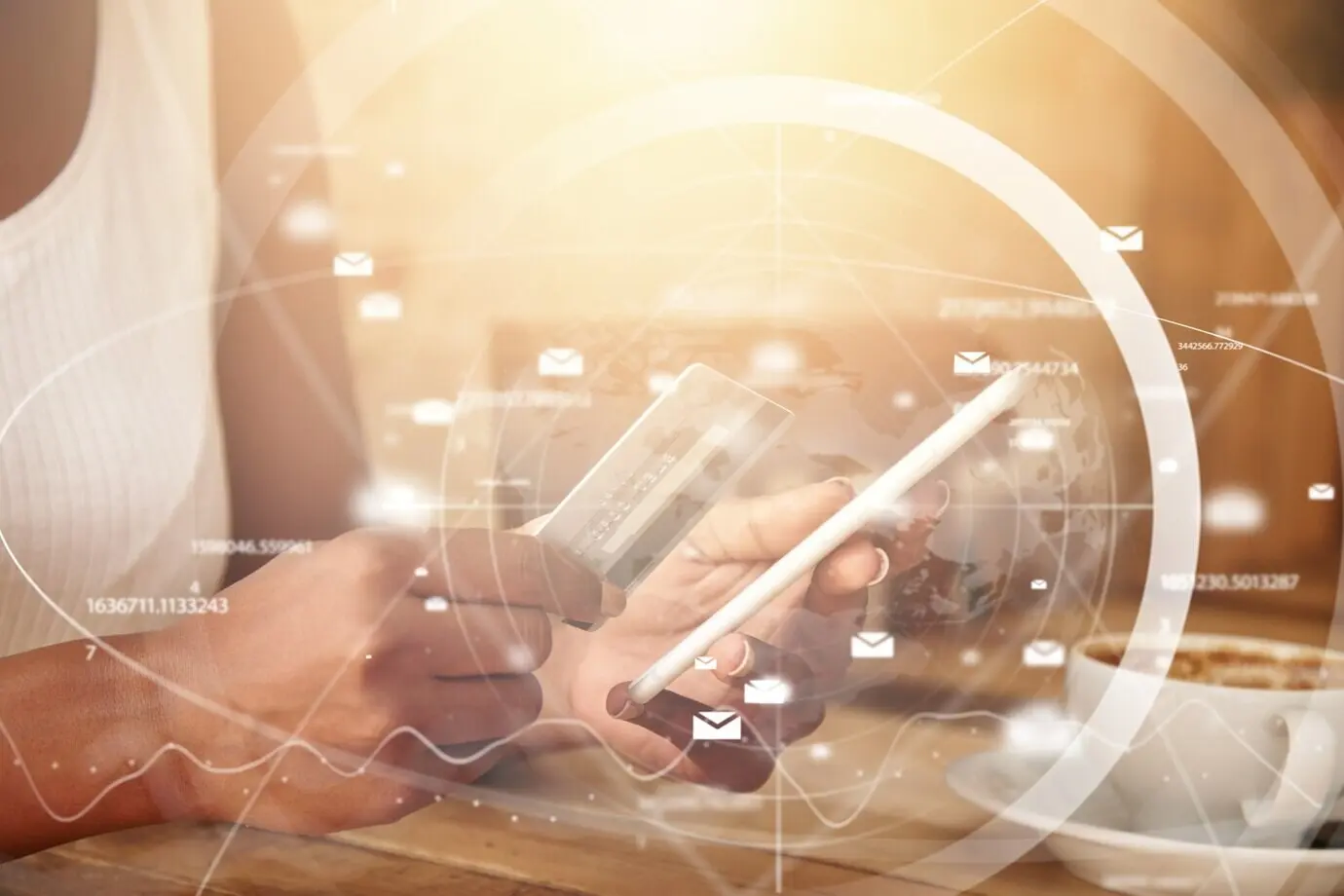Close-up of a tablet in a woman's hands